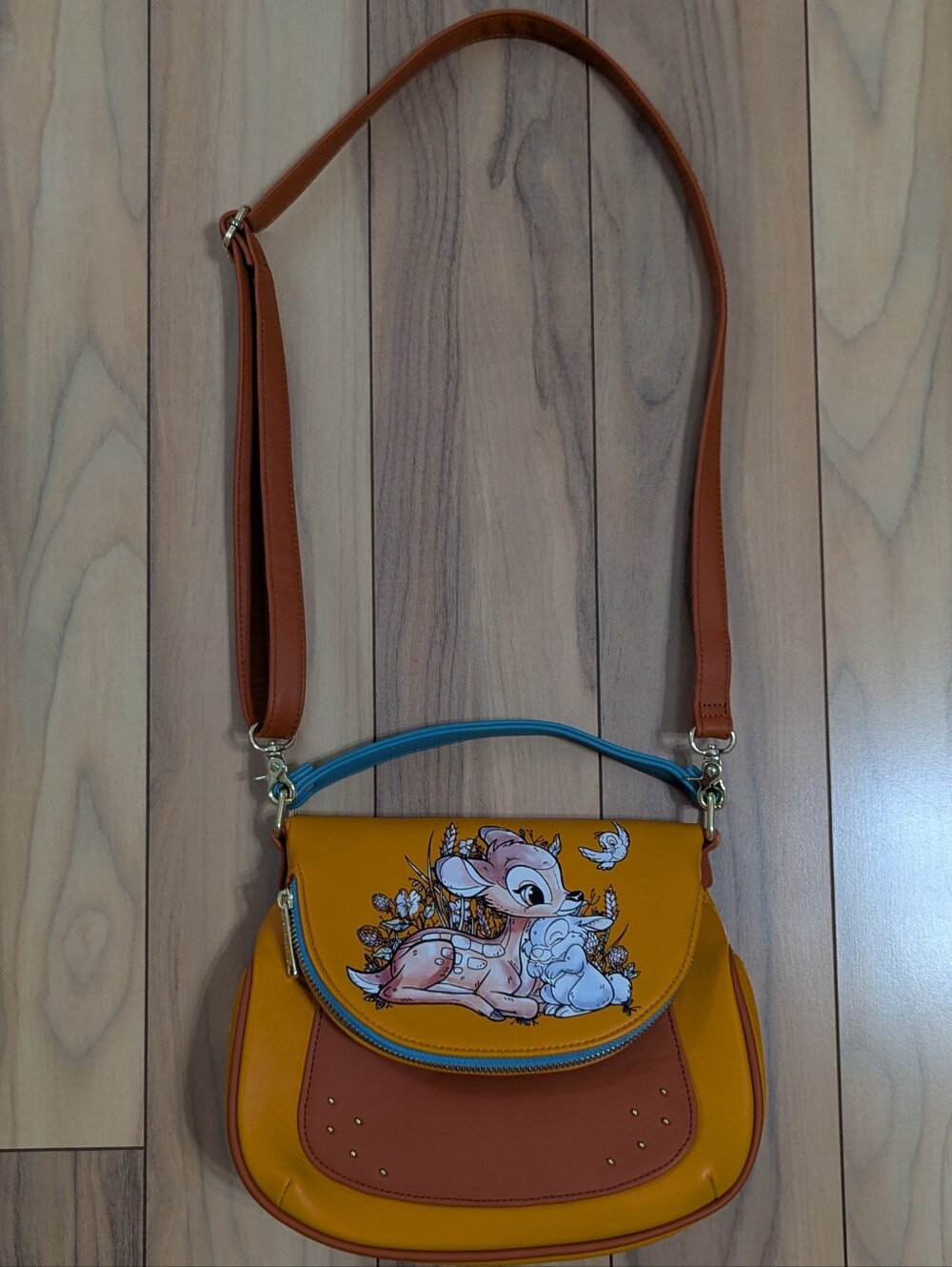 EUC! Loungefly Disney Bambi Floral Forest Crossbody Bag In Tan